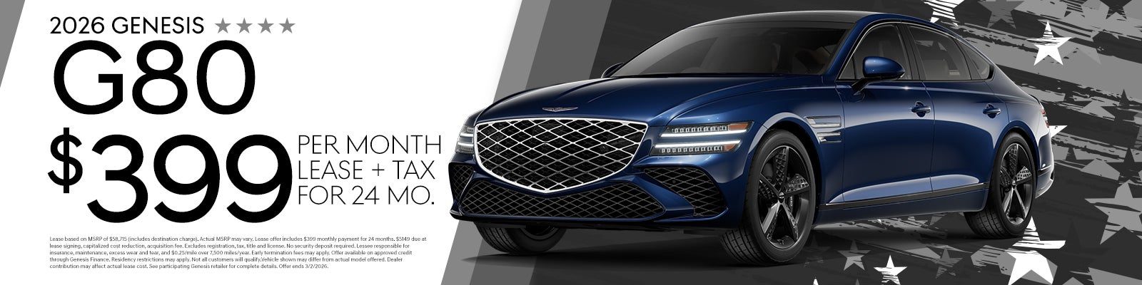 2026 G80 $399 per month for 24 months