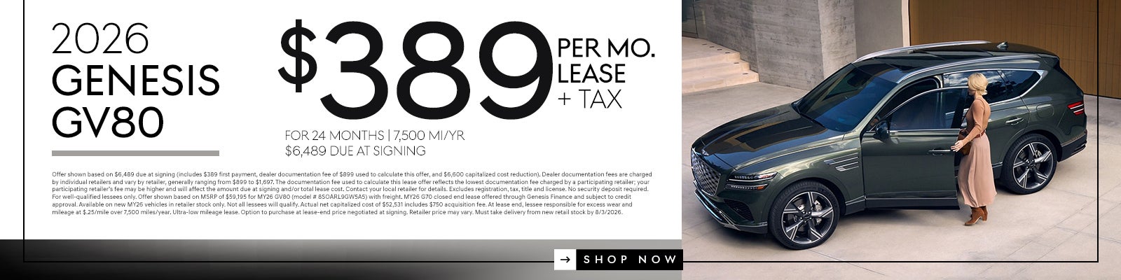 2026 GV80 Lease for $389 | 24 Months | $6,489 7,500 mi/yr