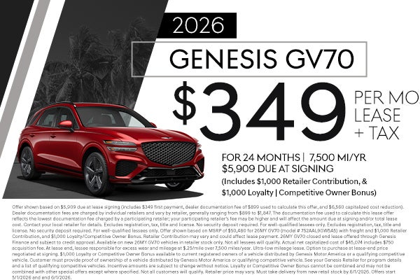 2026 GV70 $349 per month for 24 months